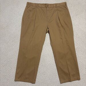Nautica Men’s Khaki Dress Pants 42x30 Pleated Wrinkle Resistant Classic Fit Tan
